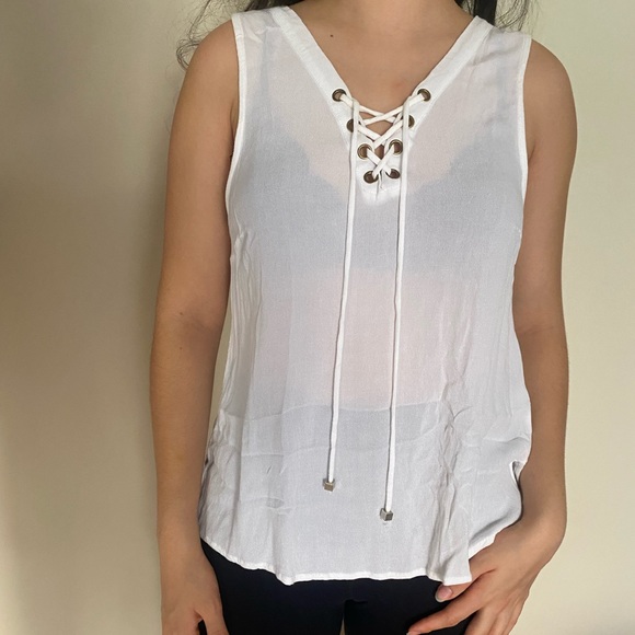 White Lace-up Top - Picture 6 of 6